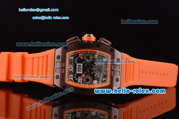 Richard Mille RM011 Swiss Valjoux 7750-SHG Automatic Brown PVD Case with Orange Rubber Strap and Skeleton Dial - Click Image to Close
